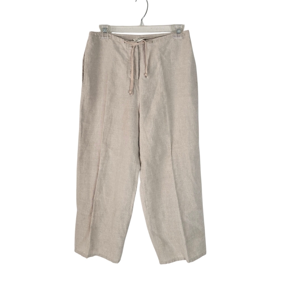 Brooks Brothers 346 Linen Ankle Pants Size 4 Cream Button Fly Tie Waist Comfort